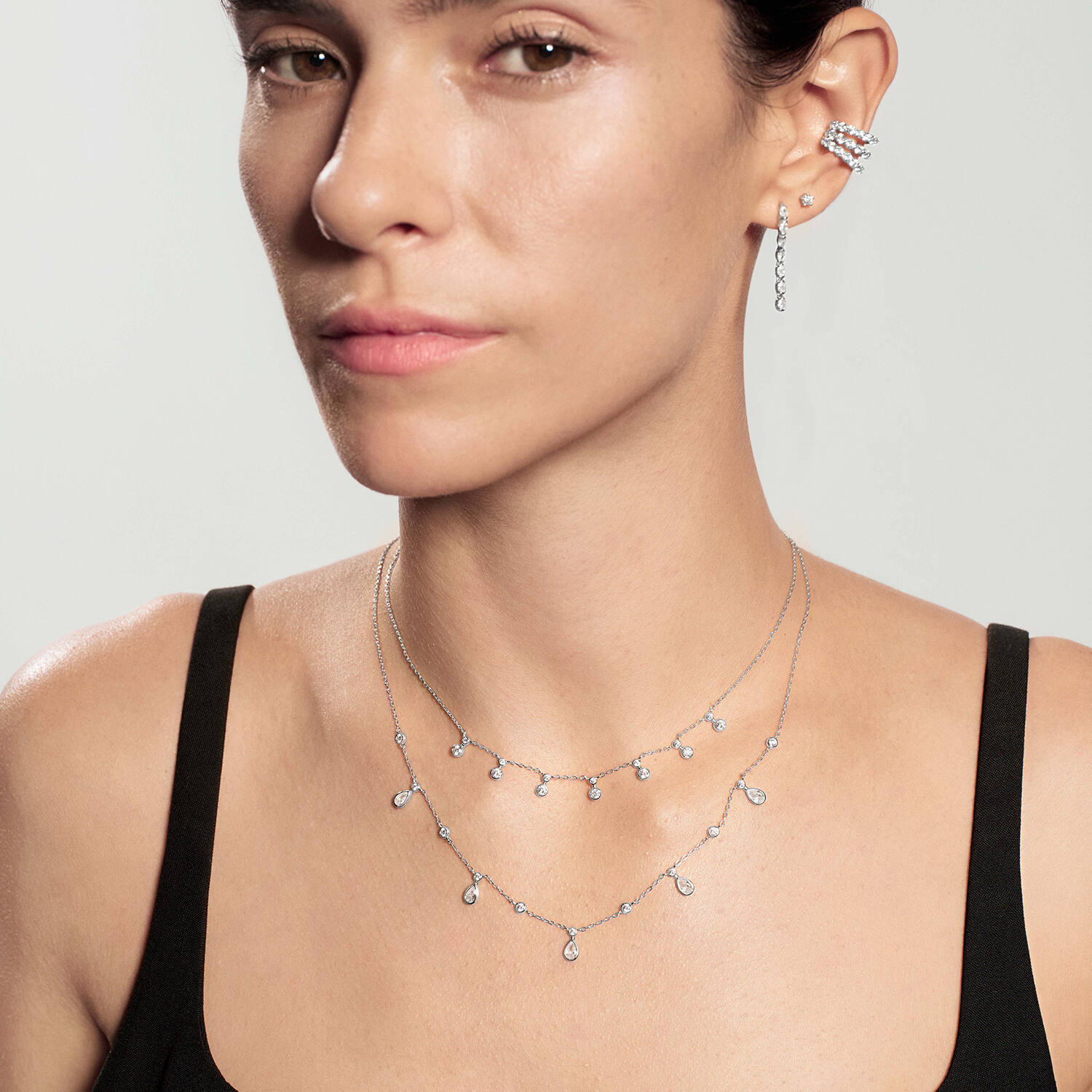  Wanderer - Link necklaces - Silver / Rhodium plated - Zirconia - 45cm